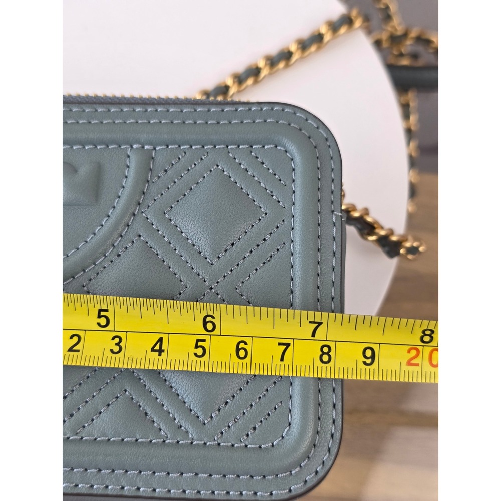 Tory Burch Fleming Soft Double-Zip Mini Bag Blue Grey Quilted Leather Crossbody - Picture 10 of 13